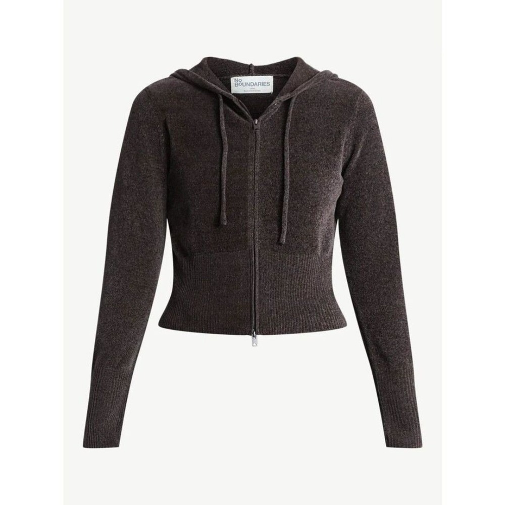 Chenille Cropped Sweater Y2K Vibe Zip Hoodie XL Breen Chocolate Coffee Brown NWT